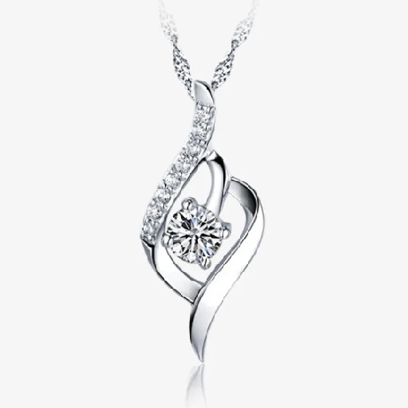 925 Sterling Silver Necklace For Women Zircom With White Gold Plated Lab Diamond Jewelry Wedding Pendant N25