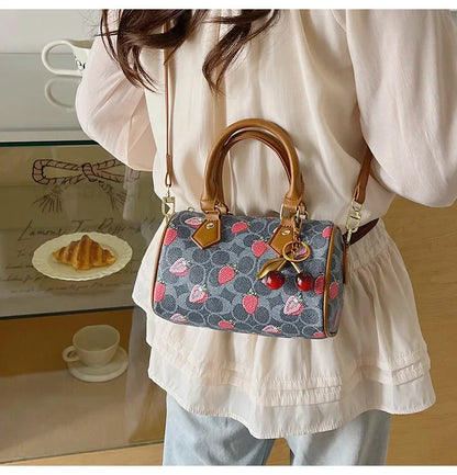 2026 Luxury Designers Crossbody Bags Cherry Pattern PU Leather Boston Handbag Shoulder Bags Bolsos Mujer Bags Woman Tote Bag