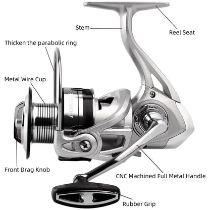 Spinning Fishing Reel Max Drag 15Kg Gear Ratio 5.2:1 Carp VP1000-6000 Aluminium Spool Spinning Saltwater Wheel Pesca Reels