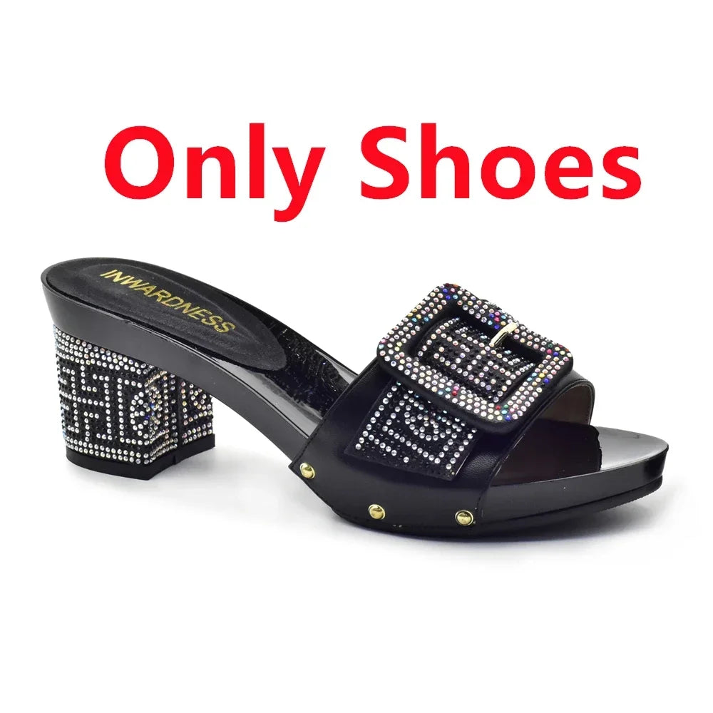 Latest African Shoes and Matching Bags Italian Nigerian Women Wedding Shoes and Bag Set with Rhinestone Luxury Designer Pumps