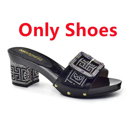 Latest African Shoes and Matching Bags Italian Nigerian Women Wedding Shoes and Bag Set with Rhinestone Luxury Designer Pumps