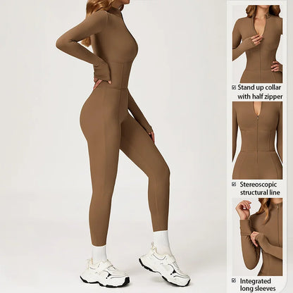 Winter Warm Fleece Sports Jumpsuits Fitness Suits Women's Sportswear Zipper Long Sleeves Tops One-Piece Dance Bodysuit Female