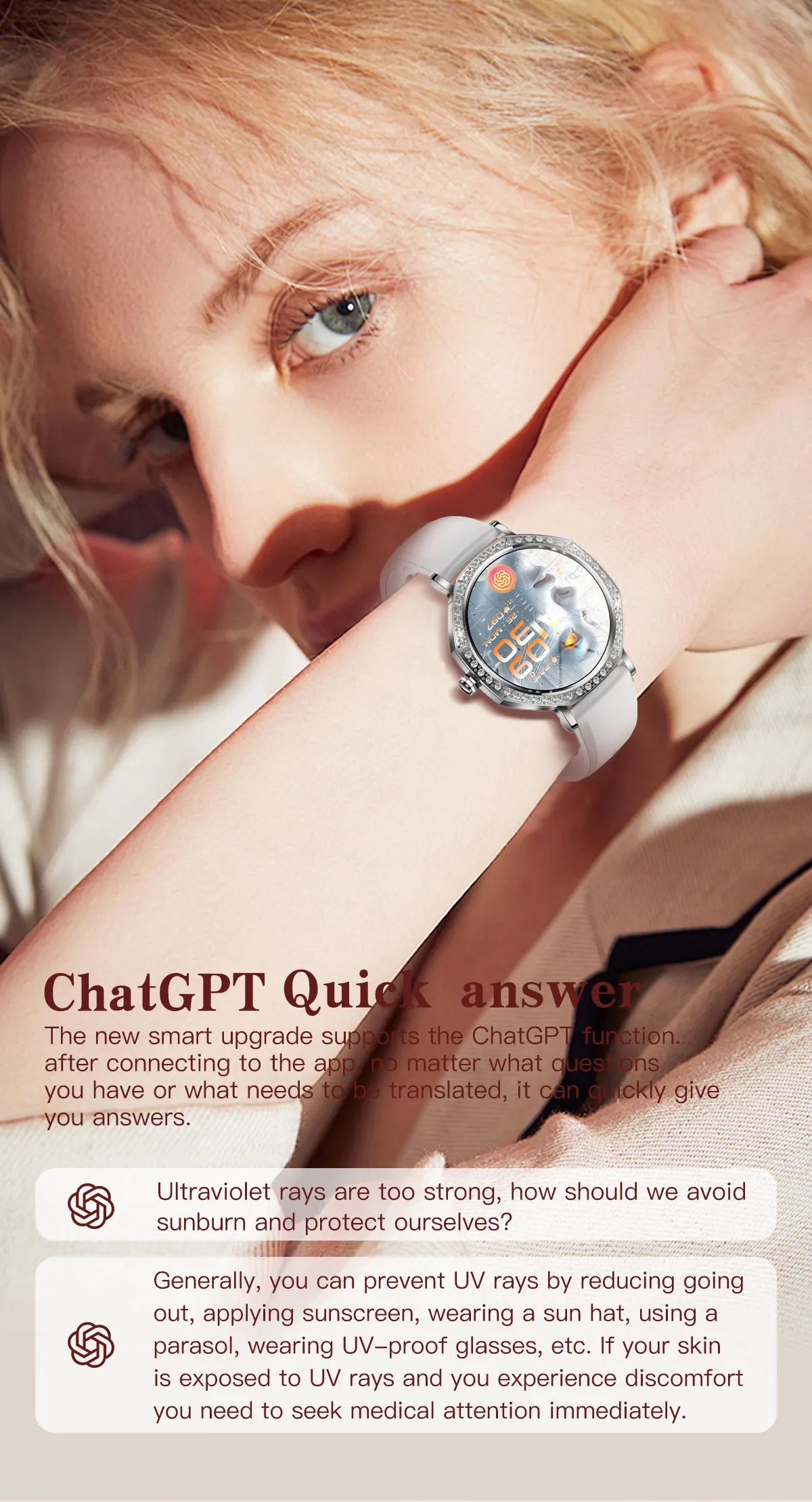 2026 New Ladies' Fashion Smartwatch Diamond Frame HD AMOLED Screen Bluetooth Call Health Monitoring Waterproof Smart Watch Gift