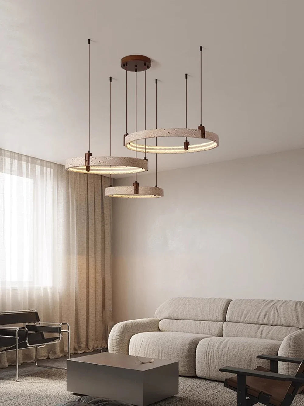 Wabi-sabi Style Natural Stone Pendant Lights Travertine Ring Suspension Luminaire Living Dining Room Home Decor Chandeliers