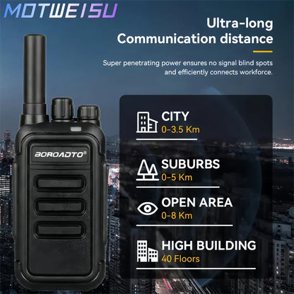Portable 2PCS Mini Walkie Talkie UHF 400-470MHz Type-C USB Charging VOX 16CH Long Range Two Way Radio for Camping Hotel Hunting