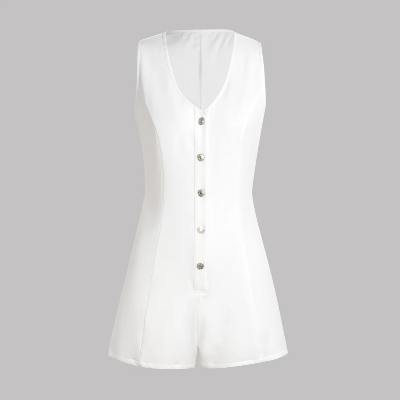 Women's Playsuit Summer Sleeveless Jumpsuit White Button Front Wide Leg Shorts Fashion Casual Office Commute Romper