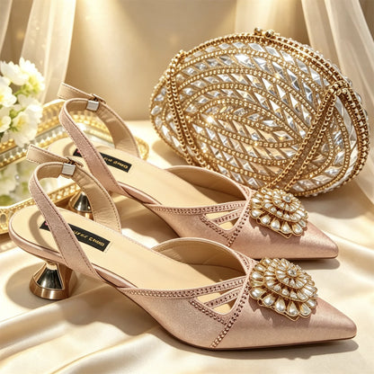 New Shoes and Bags Matching Set Nigerian Women Heel Party for Women green Colour Italian Design Wedding INS Design