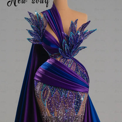 2025 Elegant 3D Lace Evening Dresses Long Cape Sleeve Mermaid Customized Women Prom Gowns Beaded Formal Party Vestidos De Noches