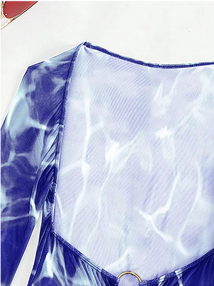 3 Piece Bikini Set Women Swimsuit Halter Cutout Metal Ring Mesh Cover Up Beach Dress Swimwear Bathing Suit