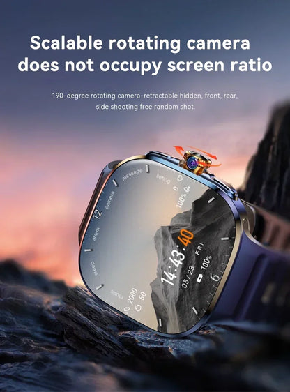M99 5G Smartwatch: 2.4" AMOLED Screen, Rotating Camera, SIM & WiFi Support for Standalone Calls and Social Media.