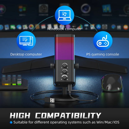 XTUGA M7 RGB Gaming Microphone Professional Dynamic Cardioid Condenser Studio Broadcast Voice Podcasting Computer Gaming Mic