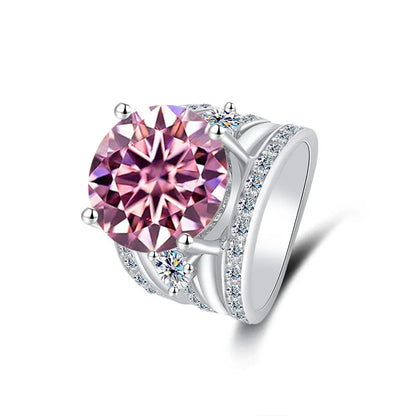 Women's PT950 Platinum Wedding Ring, Sansheng Sanshi Theme, Full Moissanite 5Ct Crown Pigeon Egg Design