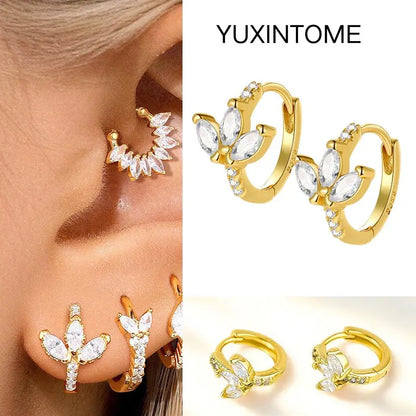 White Color Zircon Hoop Earrings 925 Sterling Silver Needle Cross/Star/Flower/Water Drop Pendant Gold Earrings Luxury Jewelry