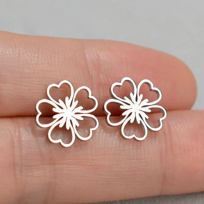 Minimalist Stainless Steel Earings Mini Heart Star Geometric Stud Earrings For Women Cute Cat Dog Flower Leaf Earrings Jewelry