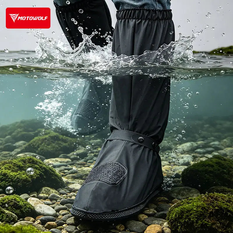 Motorcycle High Rain Boots Waterproof Reflective Snowy Non-Slip Footwear Motorbike Cycling Bike Reusable Rainproof Shoes Cover
