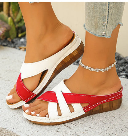 Women's Sandals New Wedges Heels Sandals Summer Shoes Woman Mix Color Summer Slippers Sandalias Mujer Luxury Heeled Footwear