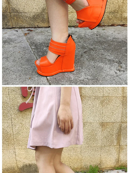 Casual Wedges Thick Platform Sandals 2024 New Women Stage Performance High Heels 14CM Summer Cross-dressing Shoes With Zipper