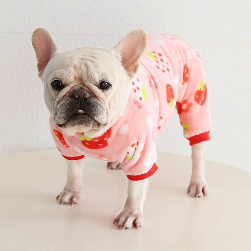 Multi Colors Winter Thick Furry Dog Clothing 4 Legged Fat Dog French Bull Sweatshirts Full Cover Pet Puppy Jumpsuit