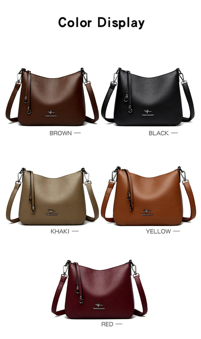 Women's Luxury Designer Top-Handle Bags Soft Leather Handbag Ladies Solid Color Shoulder Crossbody Bag Messenger Commuting Sac