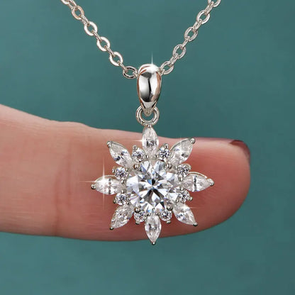 Rrjzz 1CT 6.5MM Moissanite Necklace for Women D Color Round Cut Lab Imitation Diamond 14K Gold Plated Pendant Necklace Jewelry