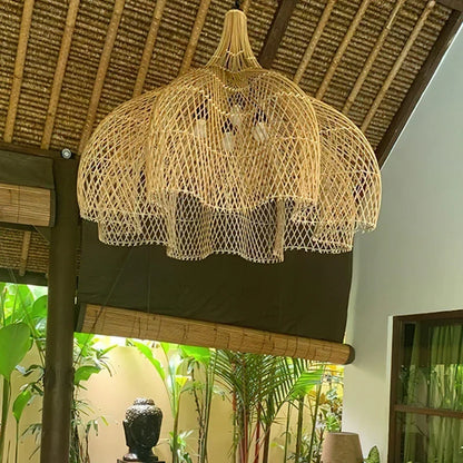 Japanese Style Wabi-sabi Retro Rattan Chandelier Creative Living Room Restaurant Box Pendants LIghts Hotel Living Room Lamps LED