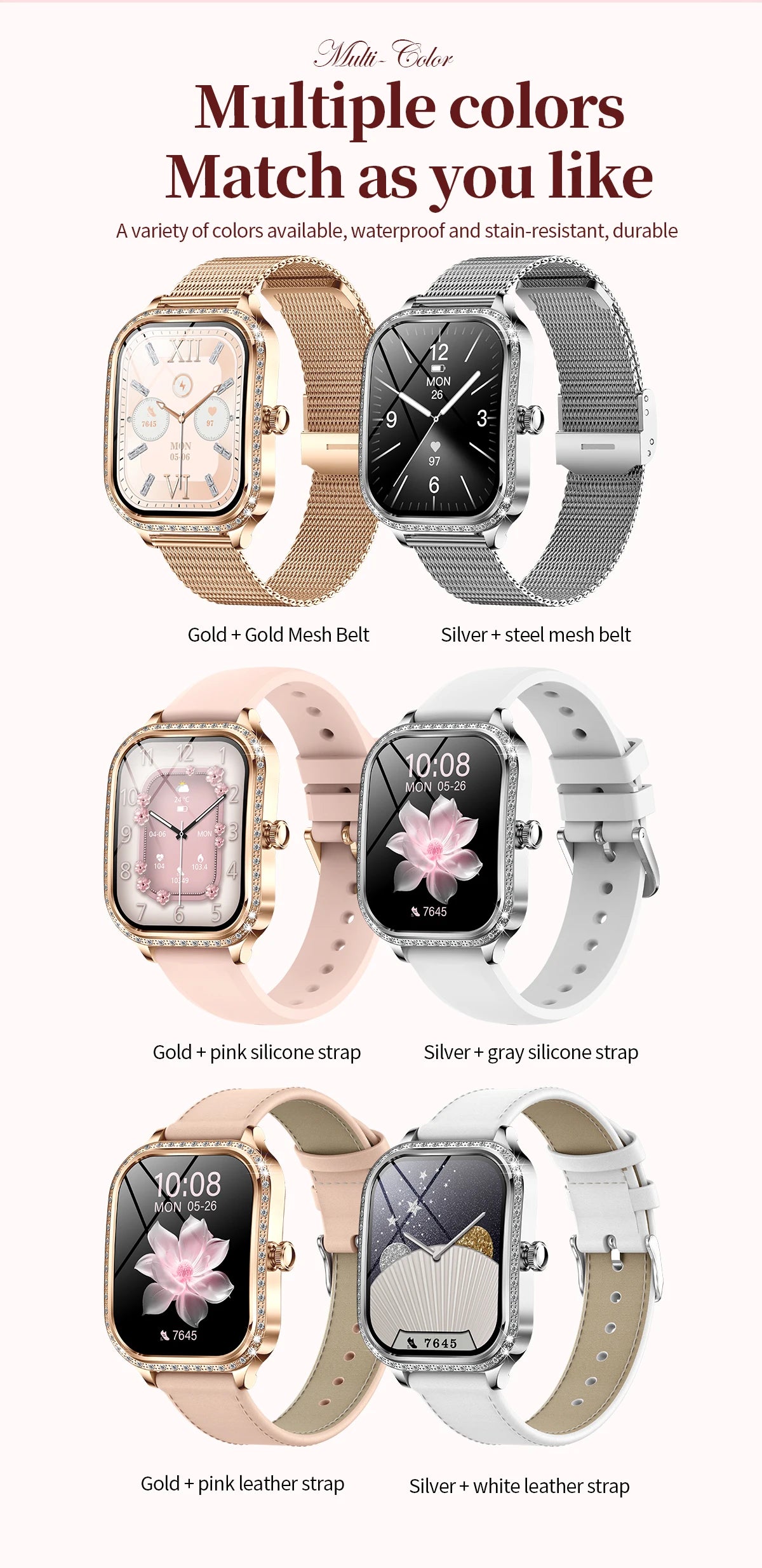 New Fashion Women's Smart Watch Heart Rate 1.75 Inch 240*296 HD Screen Diamond Watch Bluetooth Call Waterproof SmartWatch Ladies