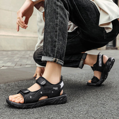Mens Sandals Classic Black Comfortable Barefoot Outdoor Casual Beach Shoes Anti Slip Speed Drying Summer Walking Sandals Men