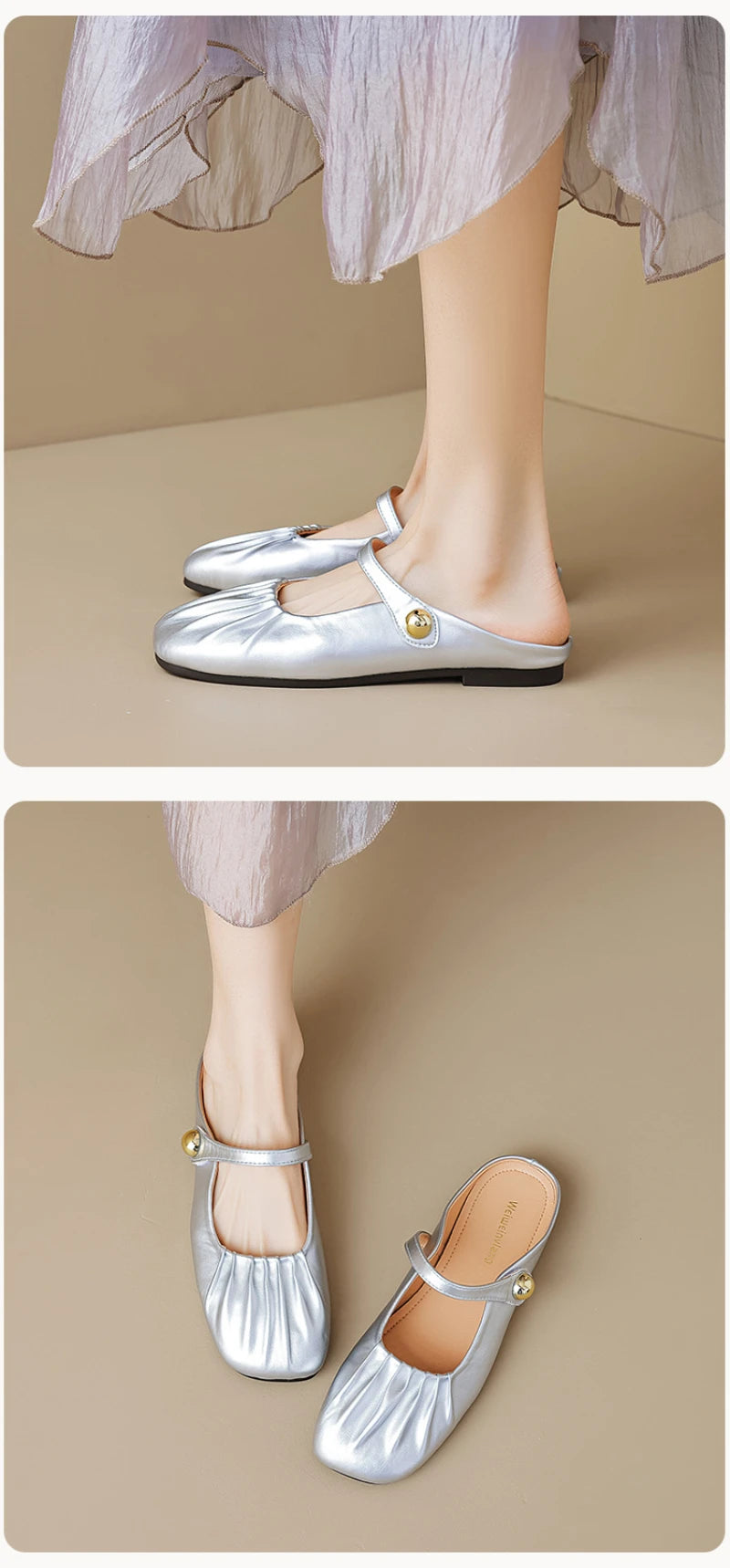 Women Closed Toe Mule Slippers Outdoor Wear Summer Silver One Strap Flat Beach Sandals Elegant Casual Daily Fashion Footwear
