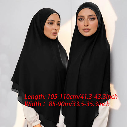 1pc Double Layered Chiffon Ready to Wear Instant Hijabs Solid Headscarf Foulard Femme Musulman Shawl Wrap Bandana