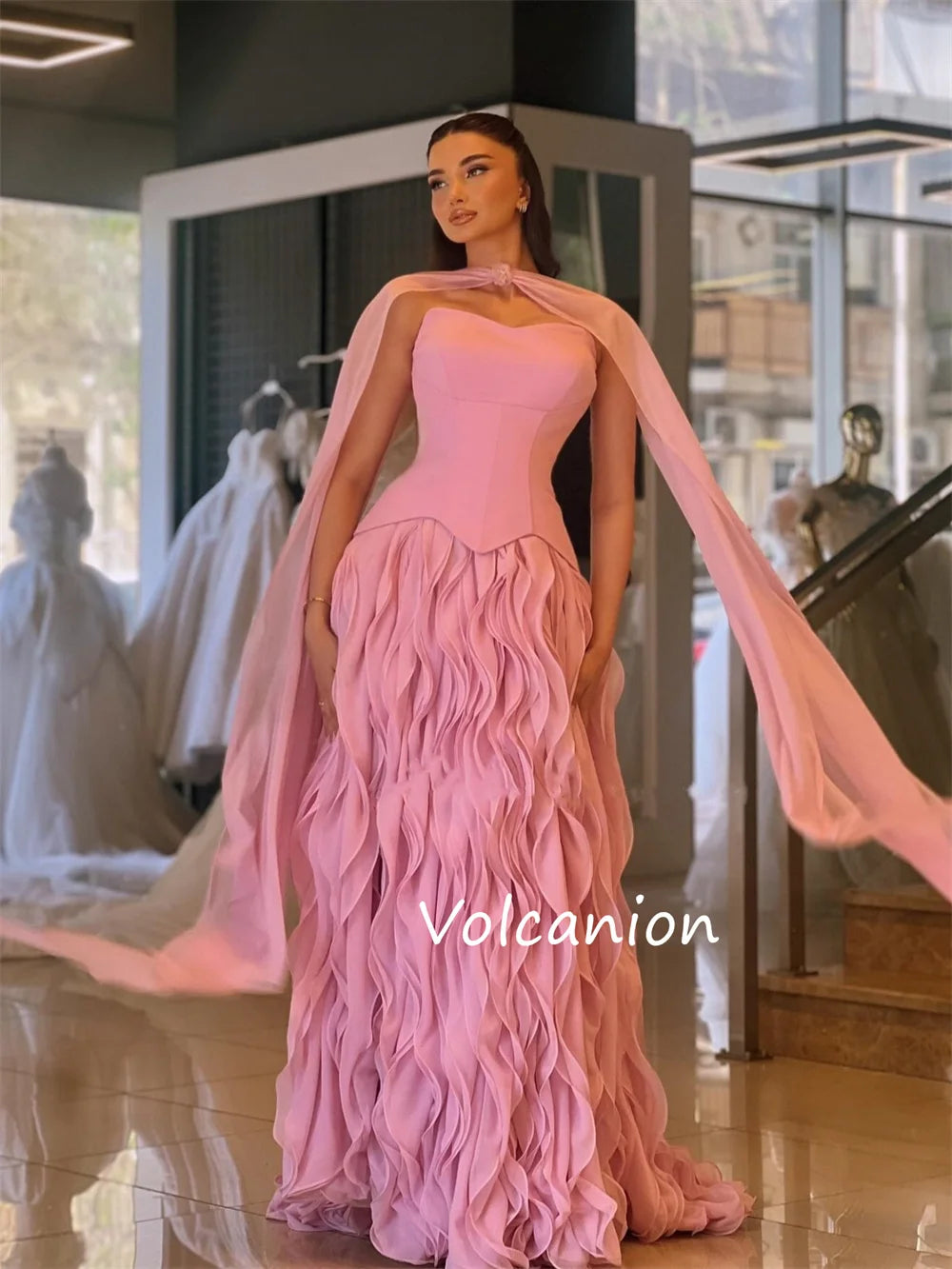 Customized High Quality Jersey Pleat A-line Strapless Long Dresses Bespoke Occasion Modern Style Exquisite