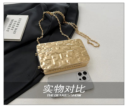 Luxury Golden Evening Bags For Women Wedding Dinner Party Chain Shoulder Cross Body Bag 2024 Designer Purses And Handbags