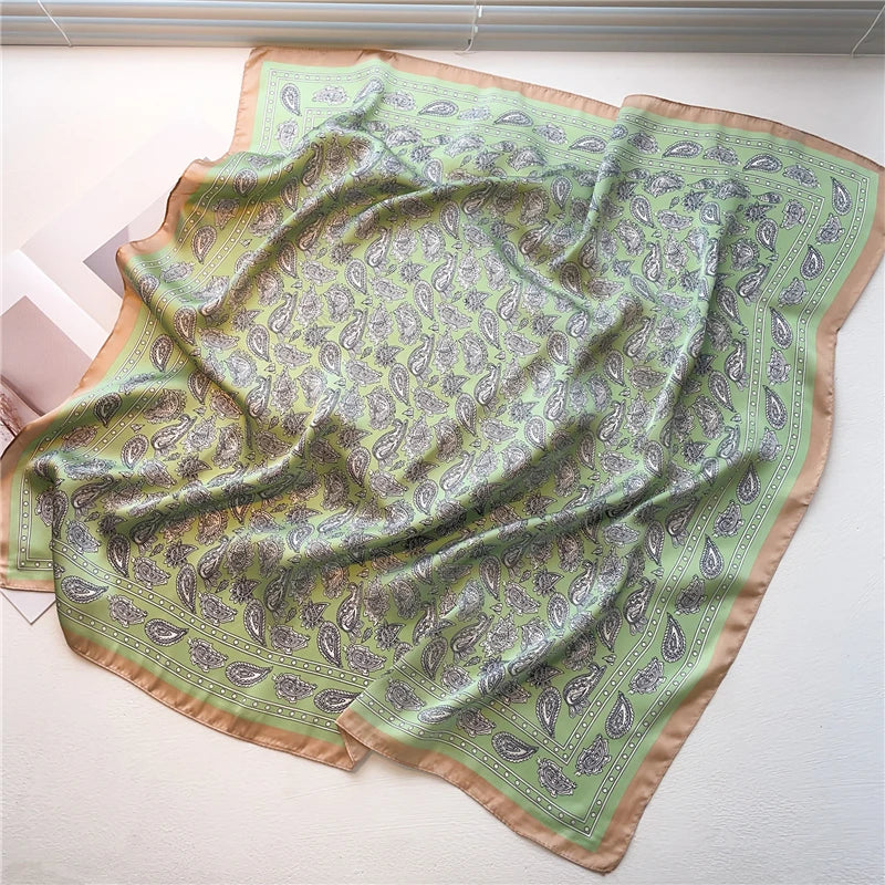 1pcs 70cm Roman Chain Silk Scarf for Women Simulated Silk Geometric Round Fashion Versatile Headwear Clothing Square Scarf