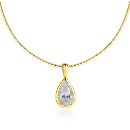 KNOBSPIN 3ct Pear Cut Moissanite Pendant Necklaces for Women Wedding Solitaire s925 Sterling Silver 1.5mm Choker Chain Necklace