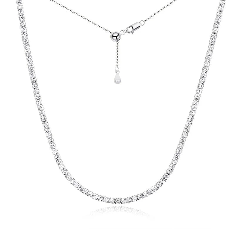 KNOBSPIN 2mm Moissanite Tennis Necklaces for Women Solid s925 Silver Adjustable Choker Chain Wedding Diamond Rhinestone Necklace