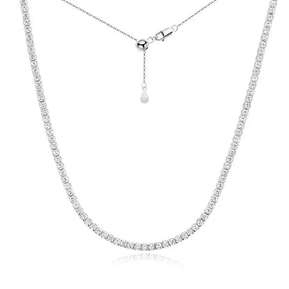 KNOBSPIN 2mm Moissanite Tennis Necklaces for Women Solid s925 Silver Adjustable Choker Chain Wedding Diamond Rhinestone Necklace
