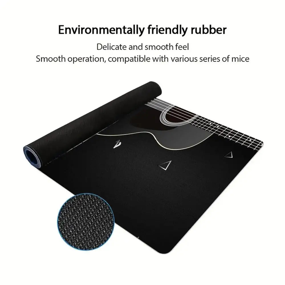 Minimalist Guitar Outline Large Gaming Mouse Pad Non-Slip Rubber Base Black Cool Extended Mouse Mat Music Theme PC Desk Mousepad
