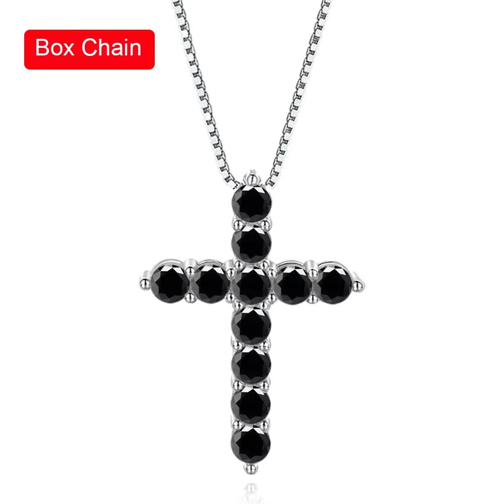 Serenity 3mm 4mm 5mm Black Moissanite Cross Pendant Necklace For Women Men 100% S925 Sterling Silver Jesus Neck Chain Plated 18K