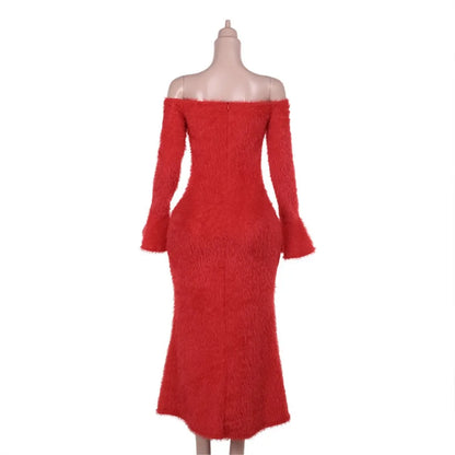 MsChuh Summer 2026 Party Dresses For Woman New Sexy Slim Dress Long Sleeves One Line Neck Vestidos Bodycon Backless Temperament