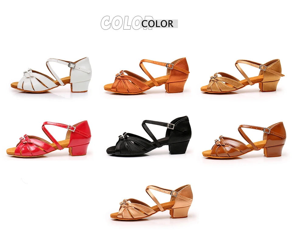 Children Dance Shoes for Girls Women Ballroom Latin Shoes Ladies Modern Tango Dancing Performance Shoes Salsa Sandals 3.5CM Heel