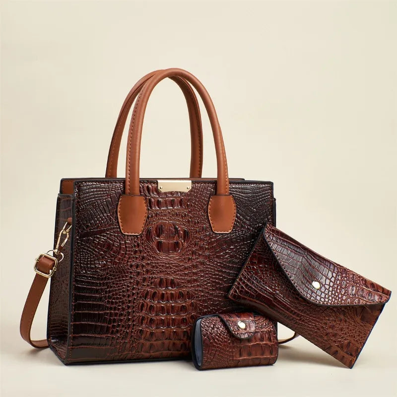 Crocodile Pattern Leather Women's Handbags Fashion Commuter Messenger Bags Large Capacity Luxury 3Piece Set Tote Shoulder Bags
