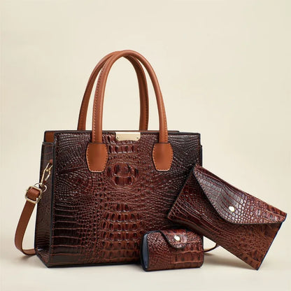 Crocodile Pattern Leather Women's Handbags Fashion Commuter Messenger Bags Large Capacity Luxury 3Piece Set Tote Shoulder Bags
