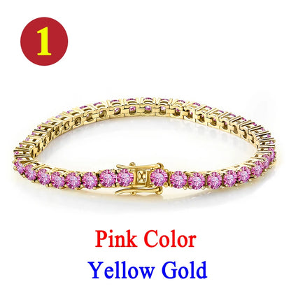 Colorful 3mm Luxury  Certified Moissanite Tennis Chain For Women 925 Sterling Silver Man Moissanite Bracelet Chain Hip hop