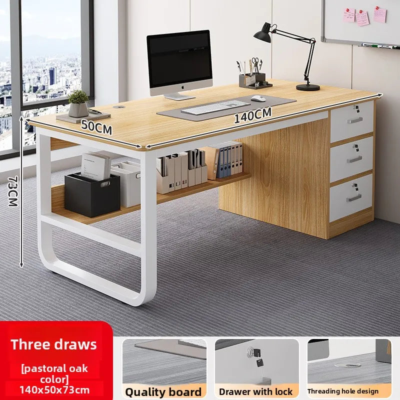 Durable Computer Desk Desktop Simple Single with Drawer Lock Desk Modern Office Staff Desk
