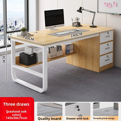 Durable Computer Desk Desktop Simple Single with Drawer Lock Desk Modern Office Staff Desk