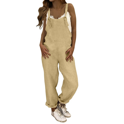 Women Plus Size Overalls Jumpsuits Casual Solid Loose Dungarees Romper Baggy Retro Fashion Trend Classic All-Match Jumpsuits