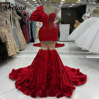 Shelina Fashion One-shoulder Evening Dress Plearls Illusion Pleat Sweetheart Special Occasion Gown Robes De Soiree Customized