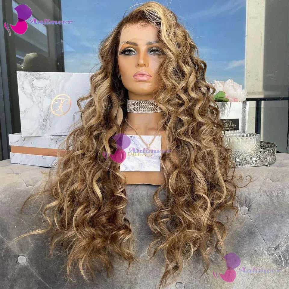 #4/27 Brown Light Blonde Loose Wave Glueless Human Hair 13x4 Silk Top Lace Front Wigs Bleached Knots 13x6/360 Lace Front Wigs