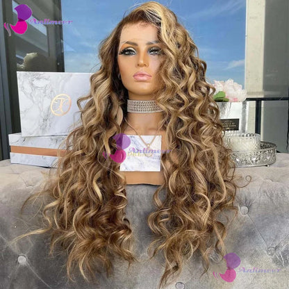 #4/27 Brown Light Blonde Loose Wave Glueless Human Hair 13x4 Silk Top Lace Front Wigs Bleached Knots 13x6/360 Lace Front Wigs