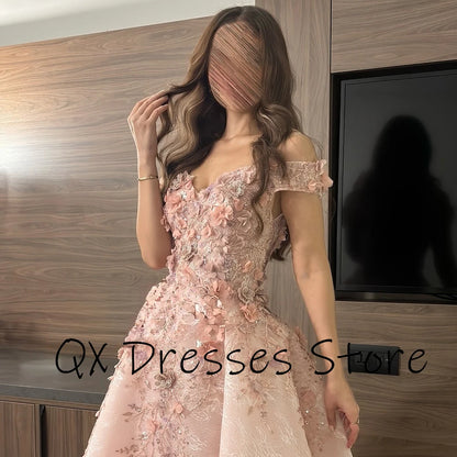 Customized Appliques Draped Tulle Evening Dress Off the Shoulder Sleeveless Luxury Party Dress Backless A-line FLoor Length Gown