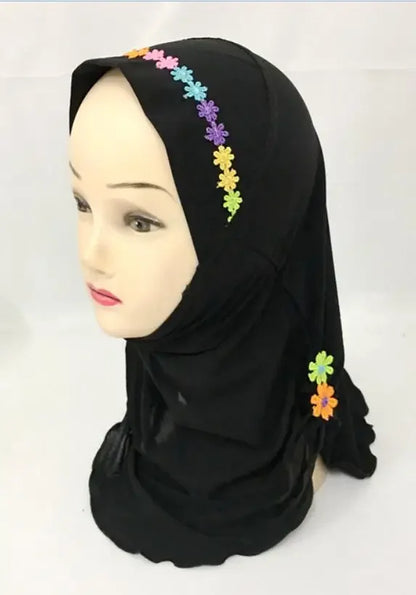 Girls Kids Muslim Beautiful Hijab Islamic Arab Scarf Shawls Flower Pattern